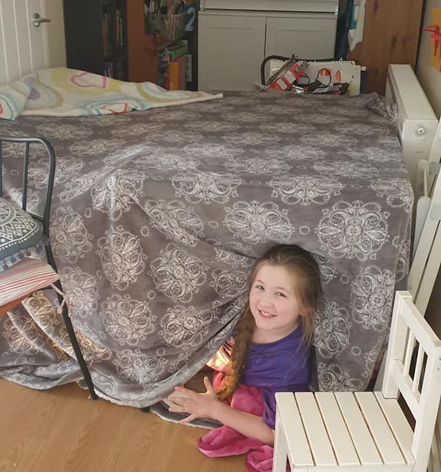 Tent fort - kitchen table & blankets